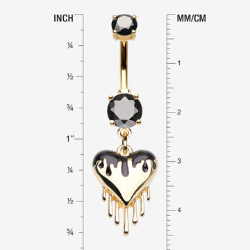 Detail View 1 of Golden Dark Love Dripping Heart Dangle Belly Button Ring-Black